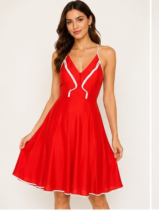 Girls From Savoy Dresses & Skirts - Girls From Savoy 100% Silk Red Fit & Flare Dress White Trim Siz 4 Cocktail Party